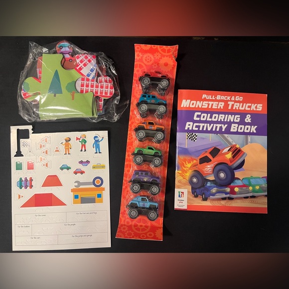 Pull-Back Monster Truck Set with Coloring Book new but no box - Picture 1 of 3